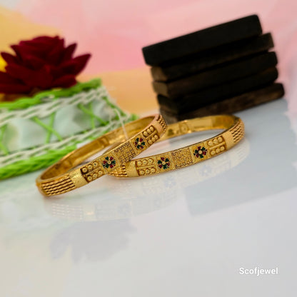 Traditional Gold-Tone Designer Bangles with Multicolour Floral Enamel Work for Women