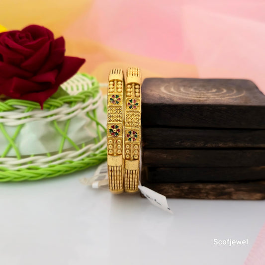 Traditional Gold-Tone Designer Bangles with Multicolour Floral Enamel Work for Women