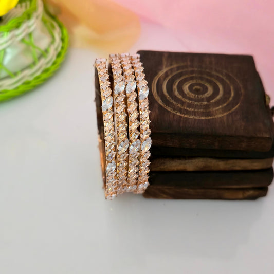 AD Oval Cut Four Row Bangles for Women | American Diamond Designer Bangles | Gold Finish CZ Bangles