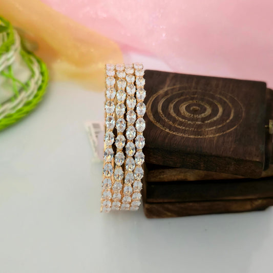 AD Oval Cut Bangles for Women | American Diamond Designer Bangles | 4 Row Gold Finish Bangles