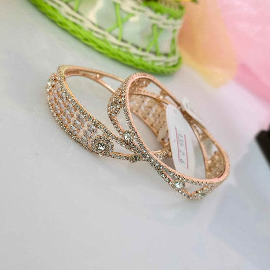 AD Stone Gold Finish Designer Bangles for Women | American Diamond CZ Party Wear Bangles