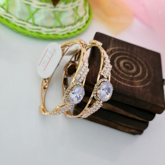 AD Oval Stone Bangles for Women | American Diamond Designer Bangles | Gold Finish Statement Bangles