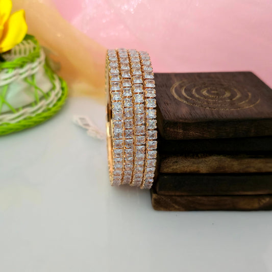 AD Square Cut Bangles for Women | American Diamond Designer Bangles | Gold Finish Crystal Bangles