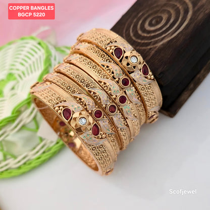 Gold Plated Copper Bangles with Maroon Stones | Traditional Designer Bangles for Women