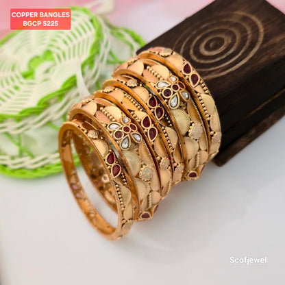Gold Plated Copper Bangles with Maroon and White Stones | Traditional Designer Bangles for Women