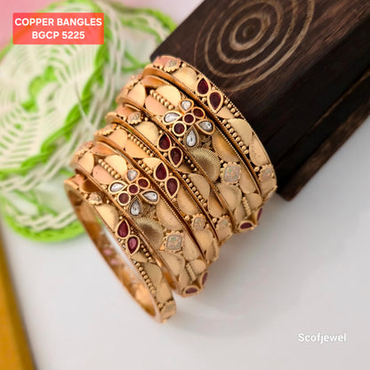 Gold Plated Copper Bangles with Maroon and White Stones | Traditional Designer Bangles for Women