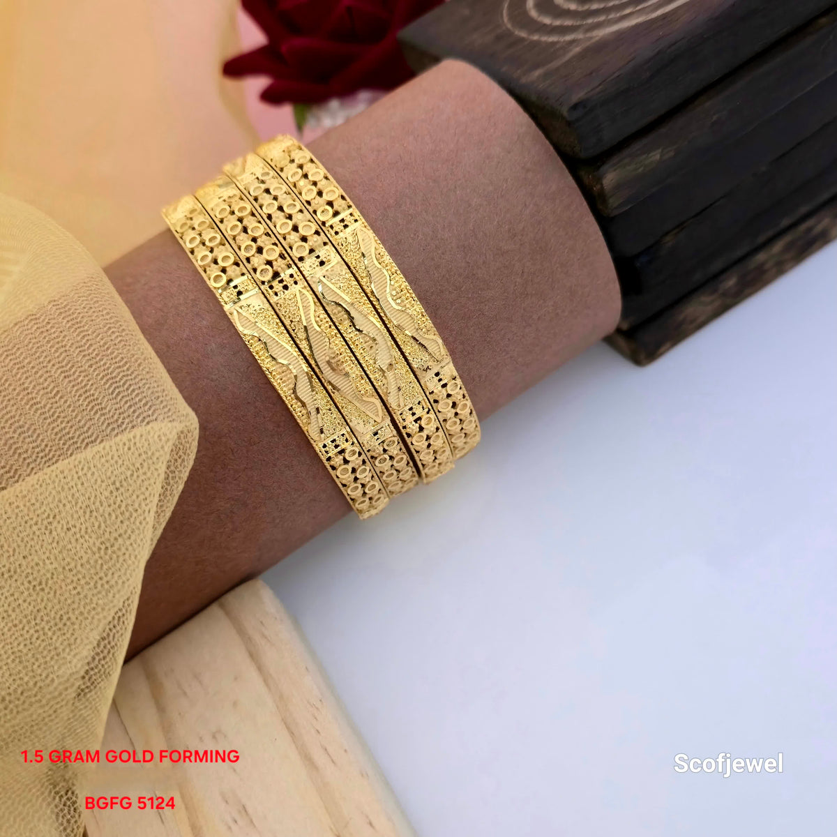 1.5 Gram Gold Forming Traditional Bangles Set for Women | Intricate Designer Gold Tone Bangles