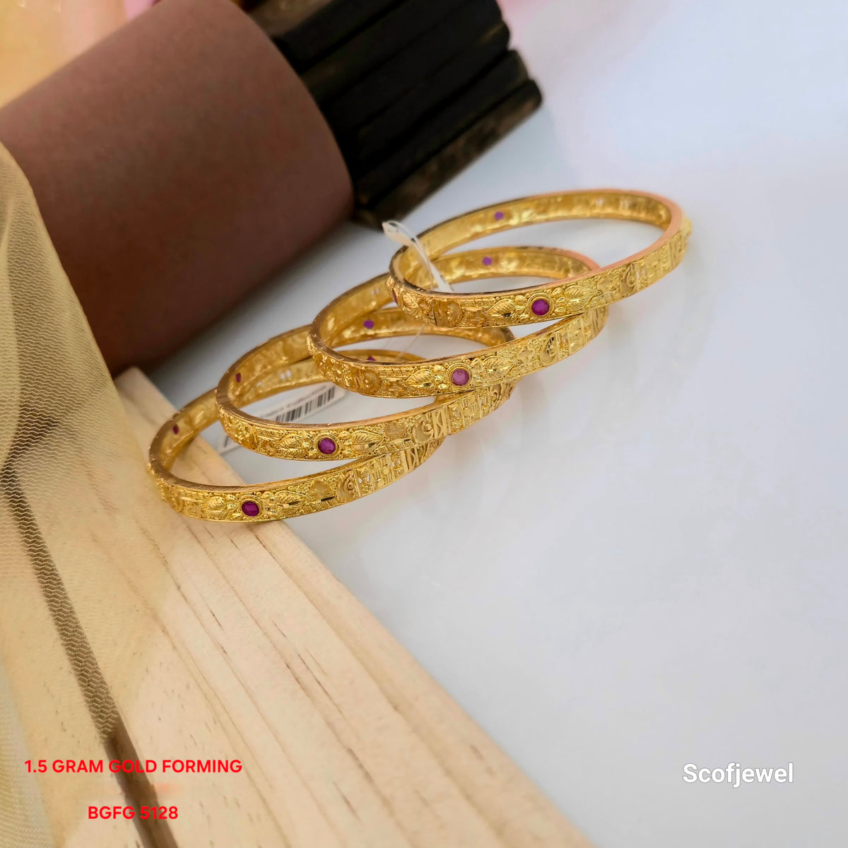 1.5 Gram Gold (Forming) Purple Stone Bangles Set of 4 | Traditional Designer Bangles for Women