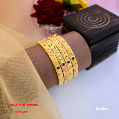 1.5 Gram Gold (Forming) Purple Stone Bangles Set of 4 | Traditional Designer Bangles for Women