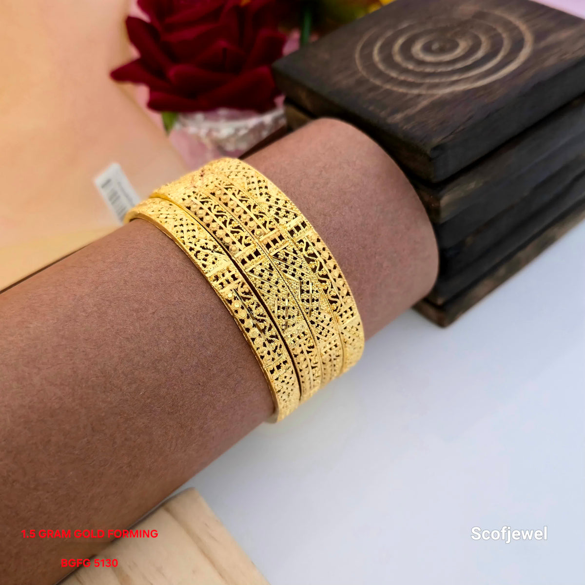 1.5 Gram Gold (Forming) Designer Bangles Set | Intricate Traditional Gold Finish Bangles