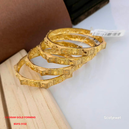 1.5 Gram Gold (Forming) Designer Bangles Set | Traditional Engraved Gold Look Bangles for Women