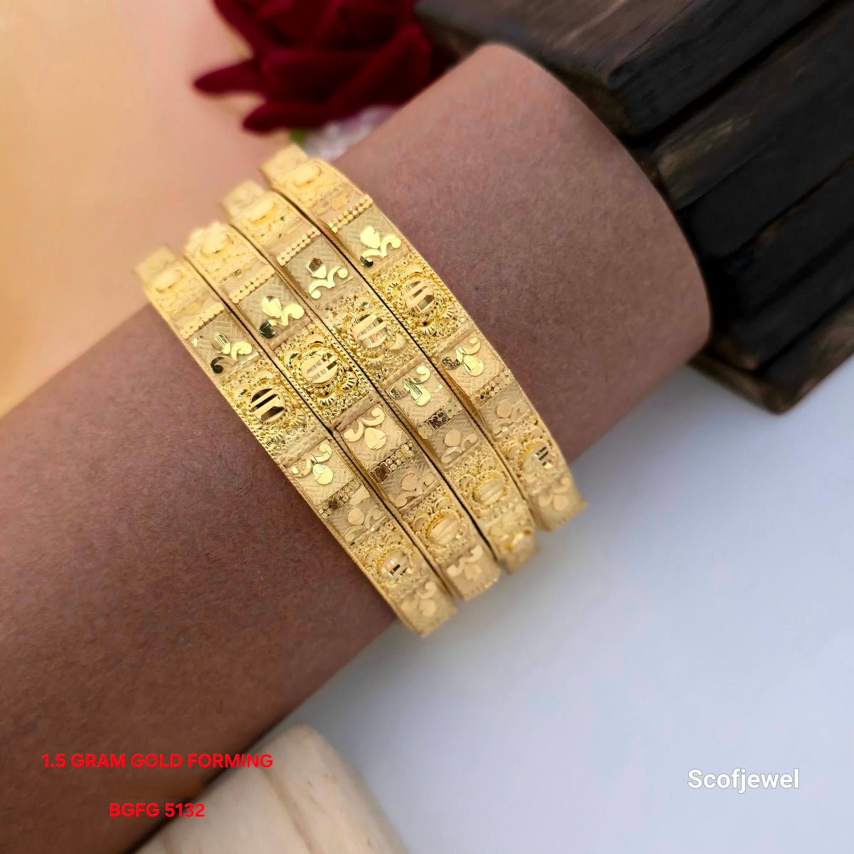 1.5 Gram Gold (Forming) Designer Bangles Set | Traditional Engraved Gold Look Bangles for Women