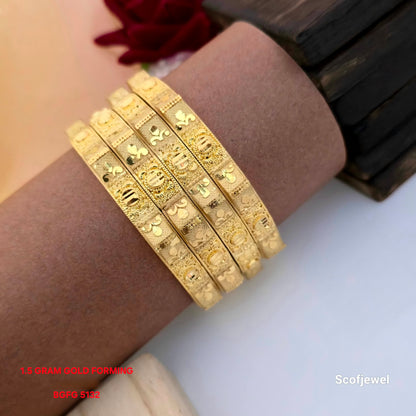 1.5 Gram Gold (Forming) Designer Bangles Set | Traditional Engraved Gold Look Bangles for Women
