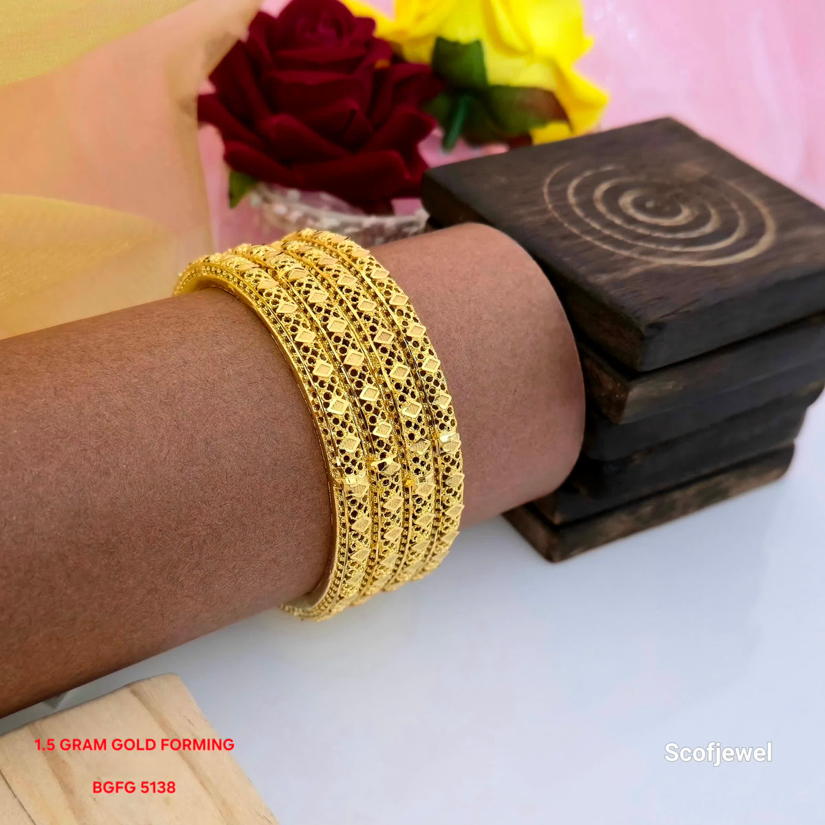 1.5 Gram Gold (Forming) Designer Bangles Set for Women | Intricate Diamond Pattern Gold Bangles
