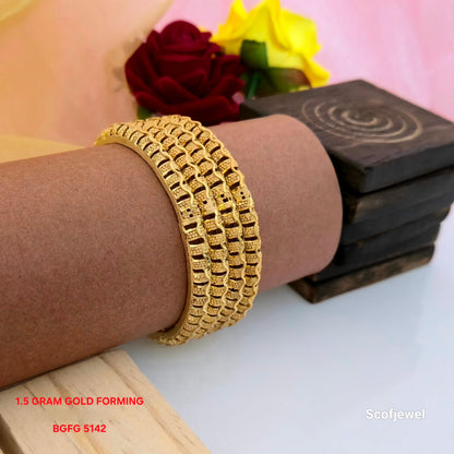 1.5 Gram Gold (Forming) Designer Bangles Set of 4 | Wavy Pattern Traditional Gold Finish Bangles for Women