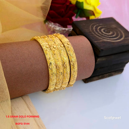 1.5 Gram Gold (Forming) Designer Bangles Set of 4 | Traditional Gold Finish Bangles for Women