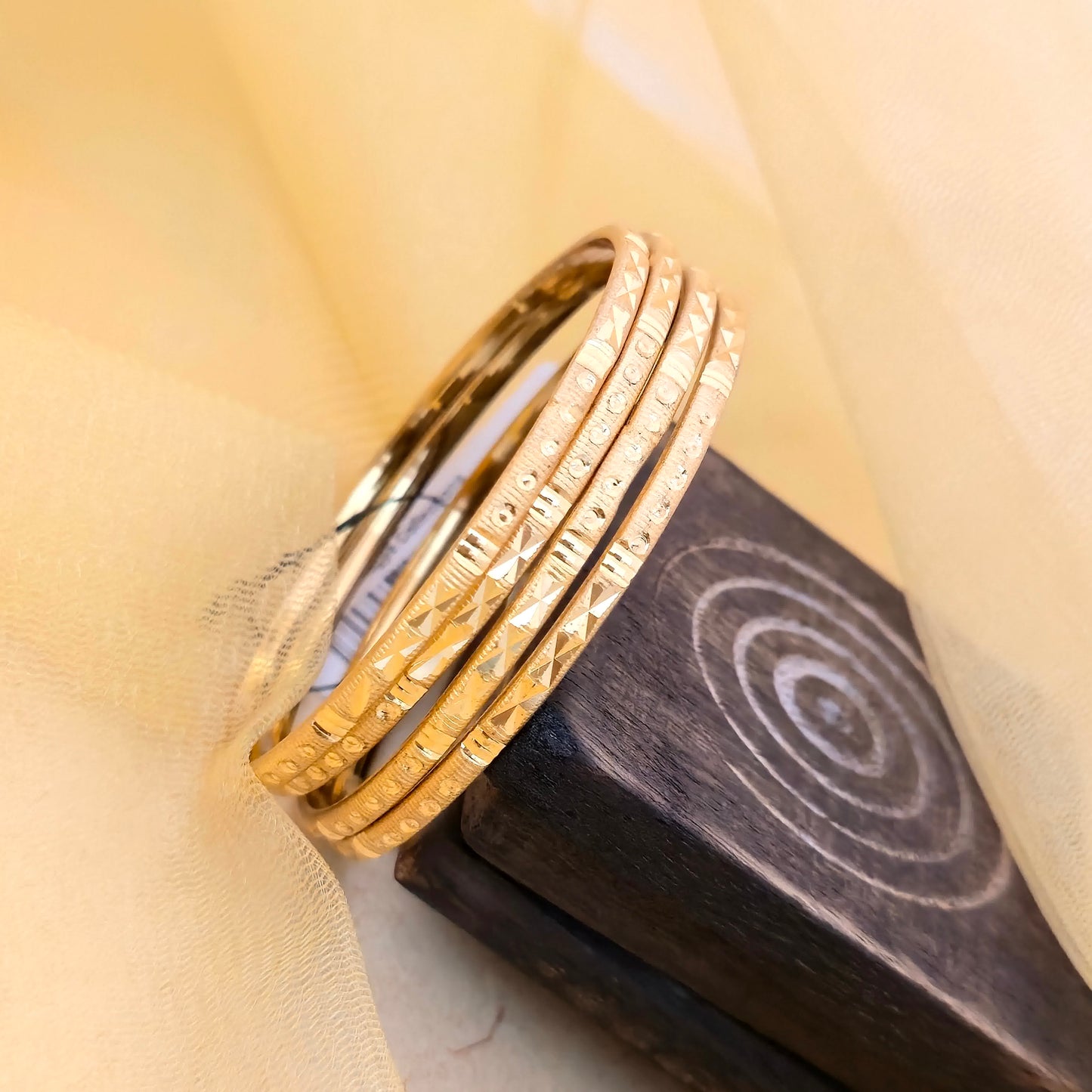 Gold Plated Geometric Textured Bangles Set for Women | Designer Cut Pattern Daily Wear Bangles