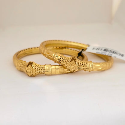 Gold Plated Traditional Kada Bangles with Intricate Center Motif | Designer Openwork Bangles