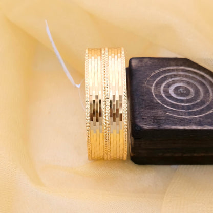Gold Plated Striped Texture Bangles Set for Women | Modern Sleek Design Daily Wear Bangles