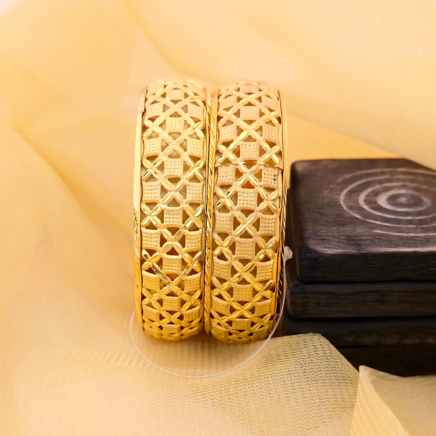 Gold Plated Cutwork Lattice Bangles Set for Women | Designer Hollow Pattern Bangles