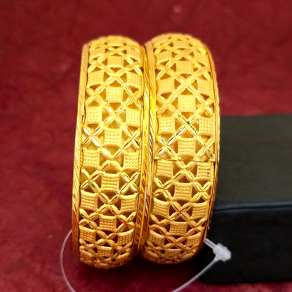 Gold Plated Cutwork Lattice Bangles Set for Women | Designer Hollow Pattern Bangles