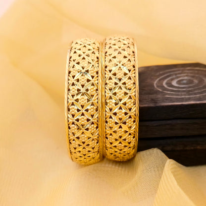 Gold Plated Floral Cutwork Bangles Set for Women | Designer Openwork Pattern Bangles