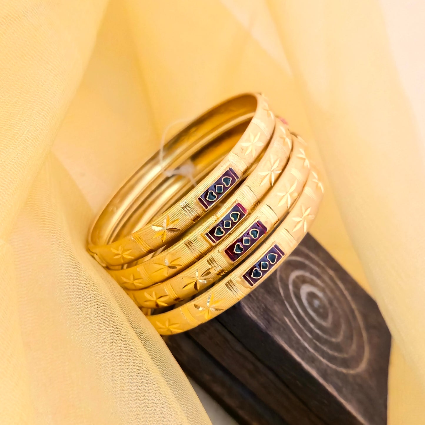 Gold Plated Designer Bangles Set for Women | Stone Studded Engraved Traditional Bangles