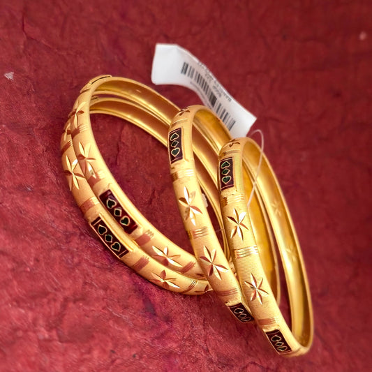 Gold Plated Designer Bangles Set for Women | Stone Studded Engraved Traditional Bangles