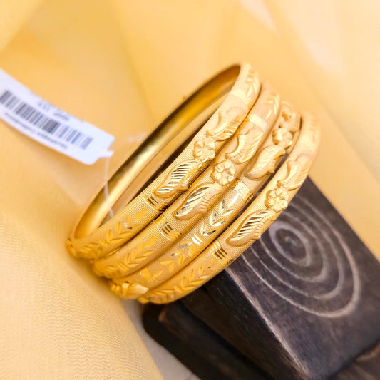 Gold Plated Floral Designer Bangles Set for Women | Engraved Traditional Daily Wear Bangles