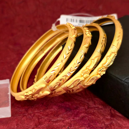 Gold Plated Floral Designer Bangles Set for Women | Engraved Traditional Daily Wear Bangles