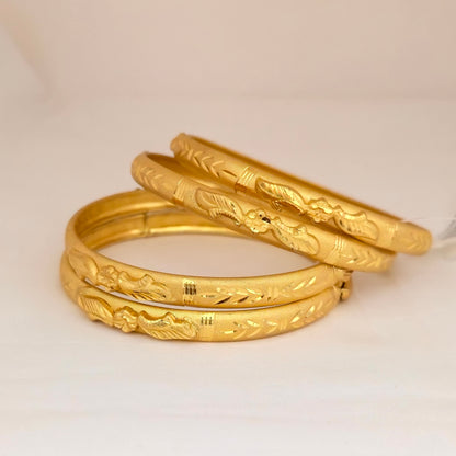 Gold Plated Floral Designer Bangles Set for Women | Engraved Traditional Daily Wear Bangles