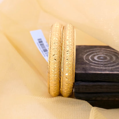 Gold Plated Engraved Texture Bangles Set for Women | Designer Pattern Everyday Bangles