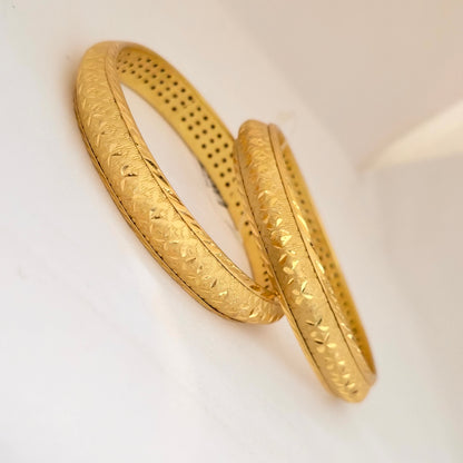 Gold Plated Engraved Texture Bangles Set for Women | Designer Pattern Everyday Bangles
