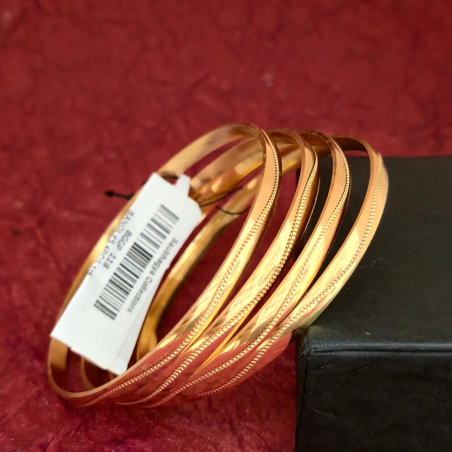 Gold Plated Minimal Chain Texture Bangles Set for Women | Elegant Slim Daily Wear Bangles
