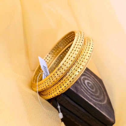 Gold Plated Dual Texture Dotted Bangles Set for Women | Designer Cut & Polish Pattern Bangles