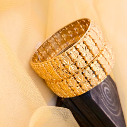 Gold Plated Floral Engraved Bangles Set for Women | Designer Flower Pattern Traditional Bangles