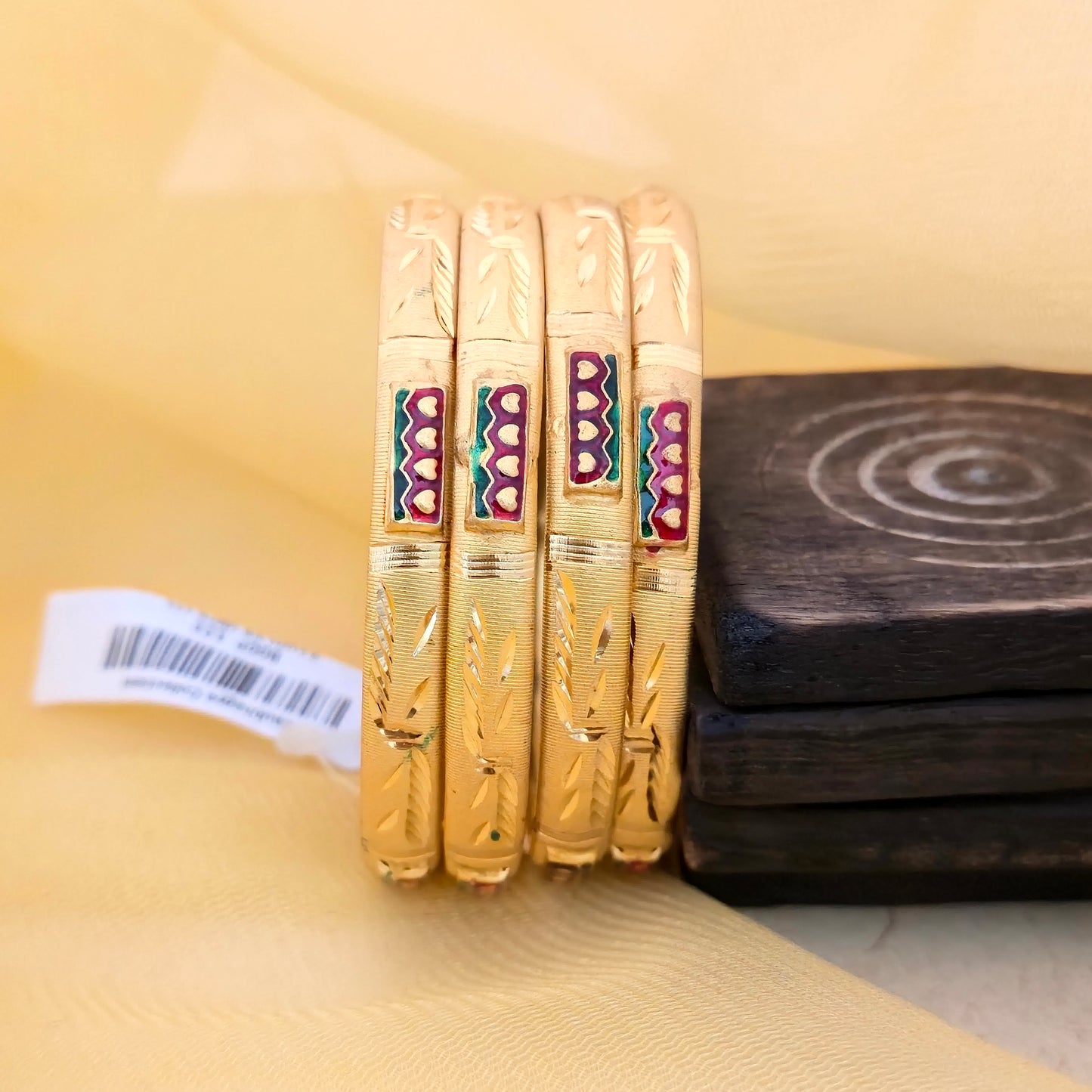 Gold Plated Leaf Design Bangles Set with Colorful Enamel Detailing | Traditional Fancy Bangles