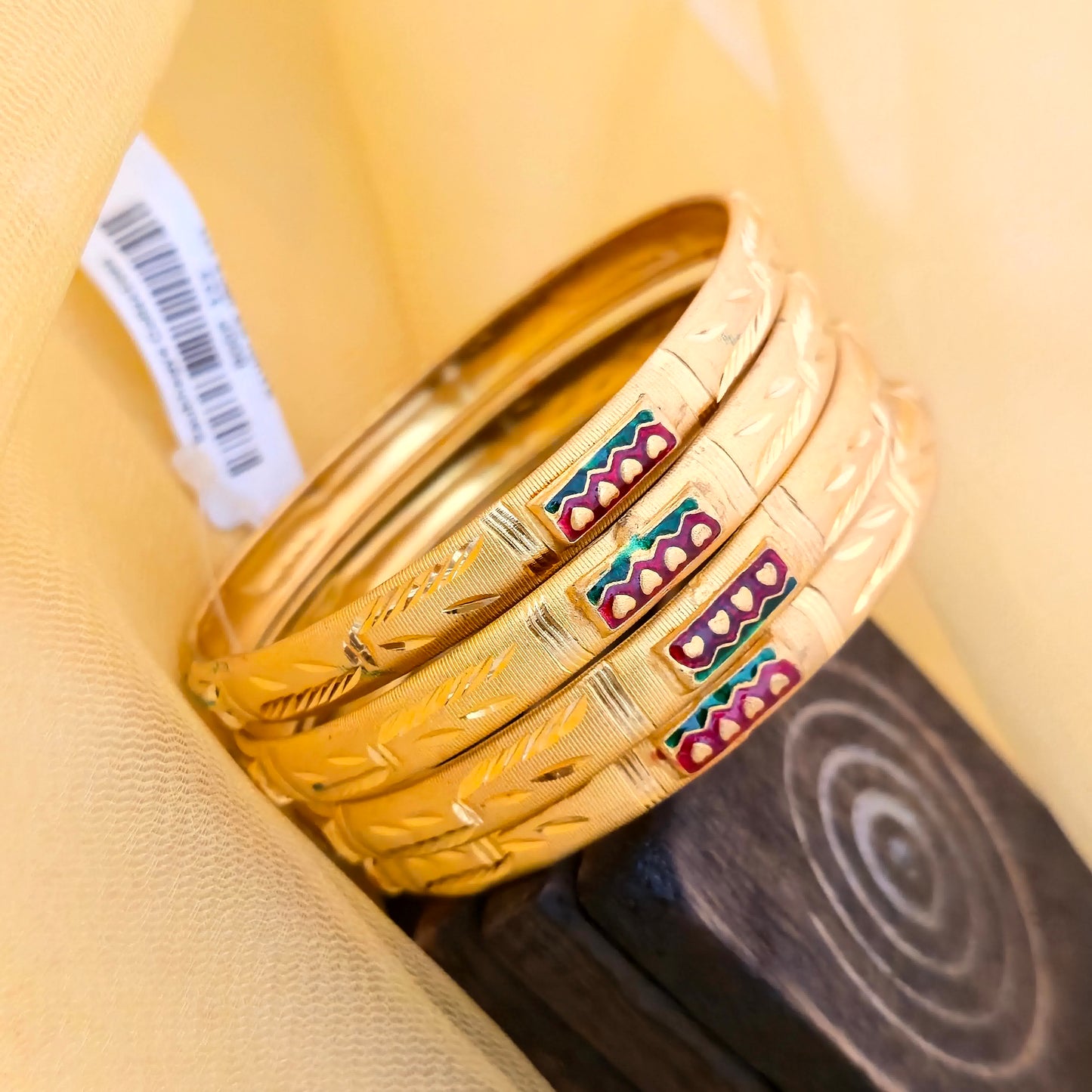 Gold Plated Leaf Design Bangles Set with Colorful Enamel Detailing | Traditional Fancy Bangles
