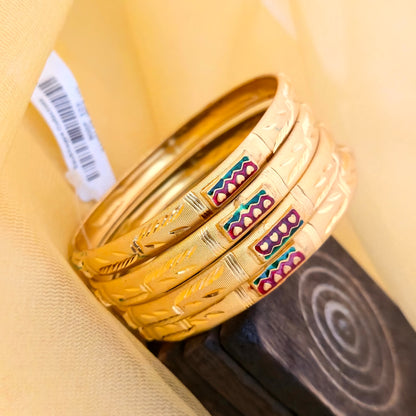 Gold Plated Leaf Design Bangles Set with Colorful Enamel Detailing | Traditional Fancy Bangles