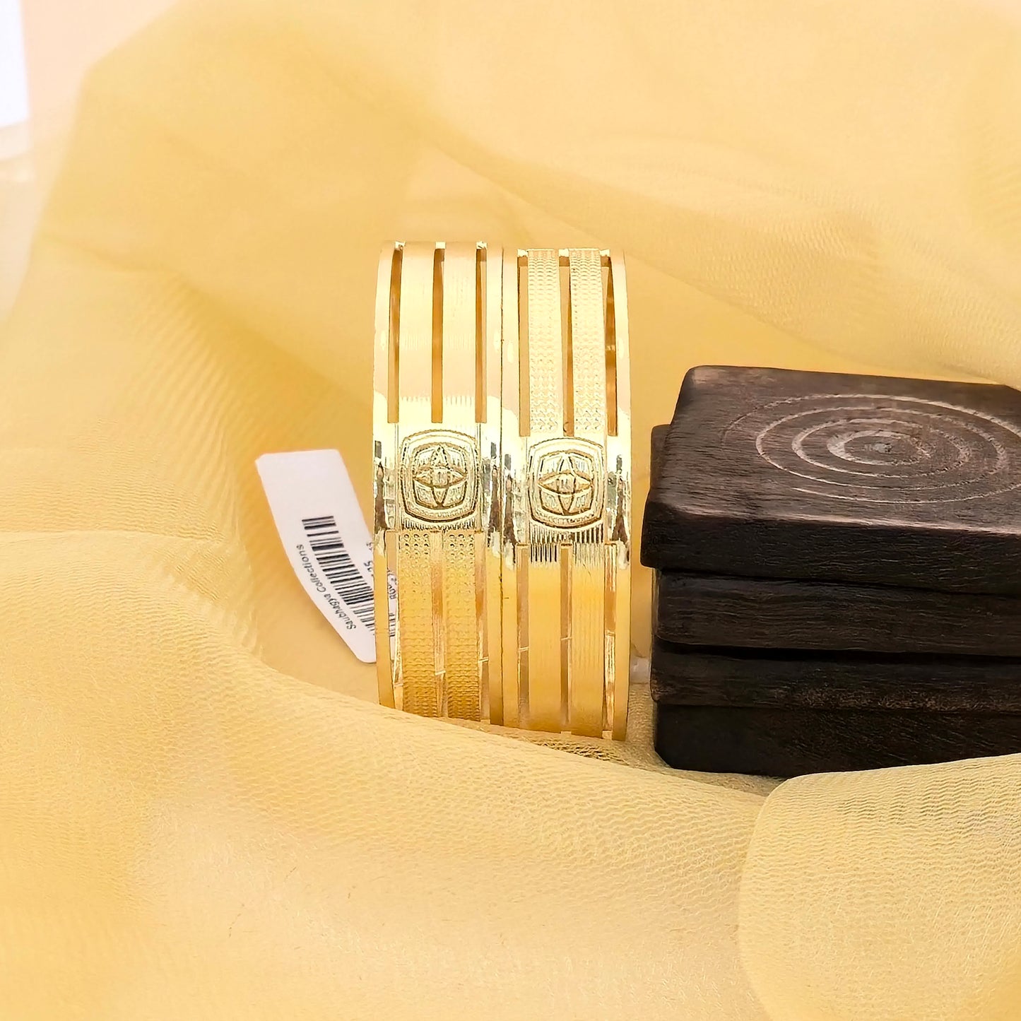 Gold Plated Striped Embossed Bangles Set for Women | Classic Designer Broad Bangles