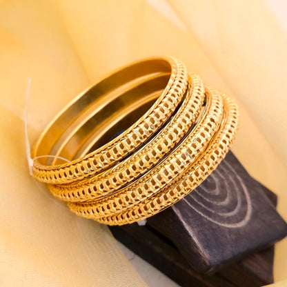 Gold Plated Textured Woven Pattern Bangles Set for Women | Elegant Daily Wear & Party Bangles