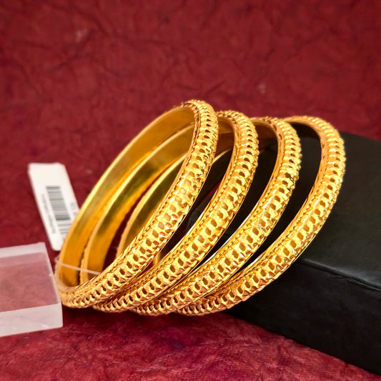 Gold Plated Textured Woven Pattern Bangles Set for Women | Elegant Daily Wear & Party Bangles