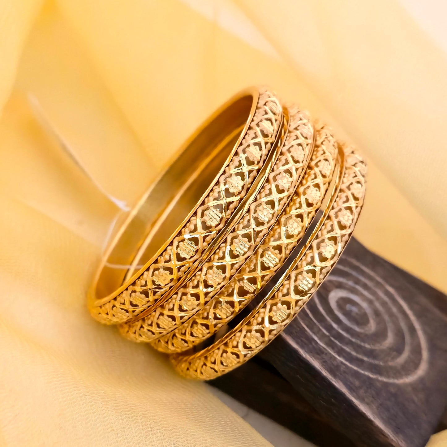 Gold Plated Cutwork Lattice Design Bangles Set for Women | Fancy Hollow Pattern Bangles