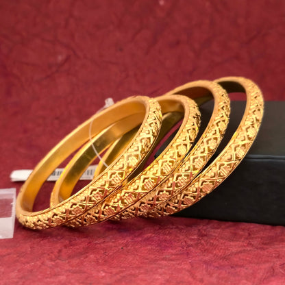 Gold Plated Cutwork Lattice Design Bangles Set for Women | Fancy Hollow Pattern Bangles