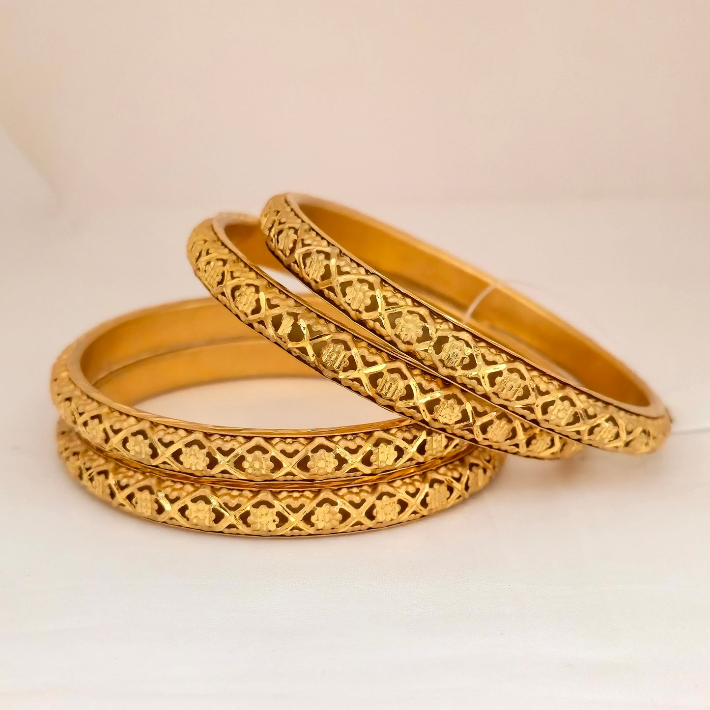 Gold Plated Cutwork Lattice Design Bangles Set for Women | Fancy Hollow Pattern Bangles
