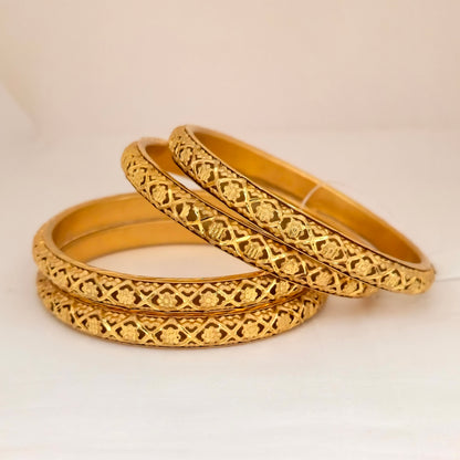 Gold Plated Cutwork Lattice Design Bangles Set for Women | Fancy Hollow Pattern Bangles