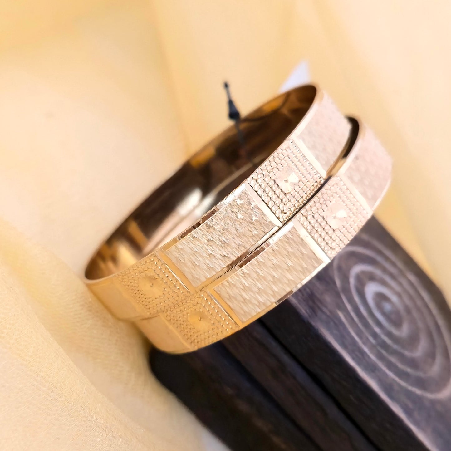 Gold Plated Dual Tone Textured Bangles Set for Women | Designer Block Pattern Broad Bangles