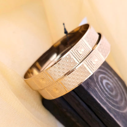 Gold Plated Dual Tone Textured Bangles Set for Women | Designer Block Pattern Broad Bangles