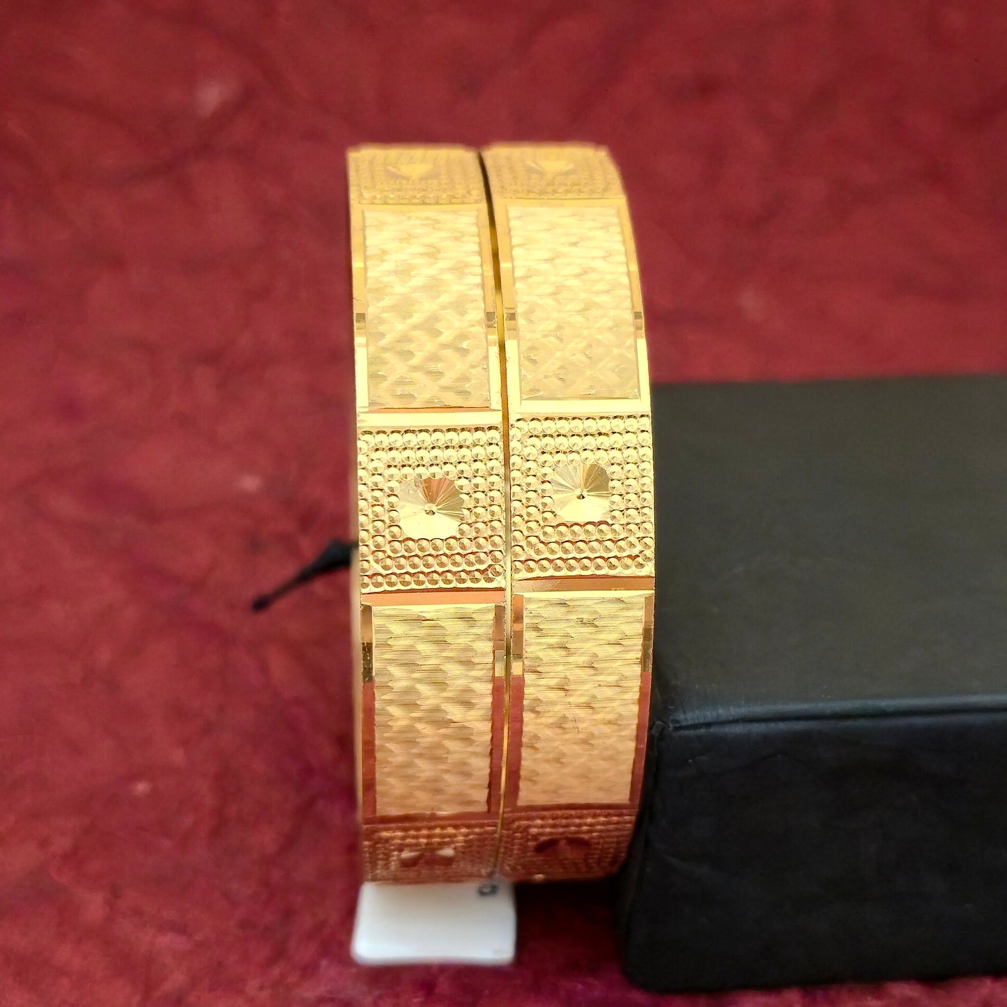Gold Plated Dual Tone Textured Bangles Set for Women | Designer Block Pattern Broad Bangles
