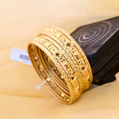 Gold Plated Multi Layer Designer Bangles Set for Women | Carved Pattern Traditional Bangles
